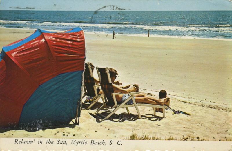 Myrtle Beach SC South Carolina Relaxing Sun Beach c1975 Vintage Postcard D24