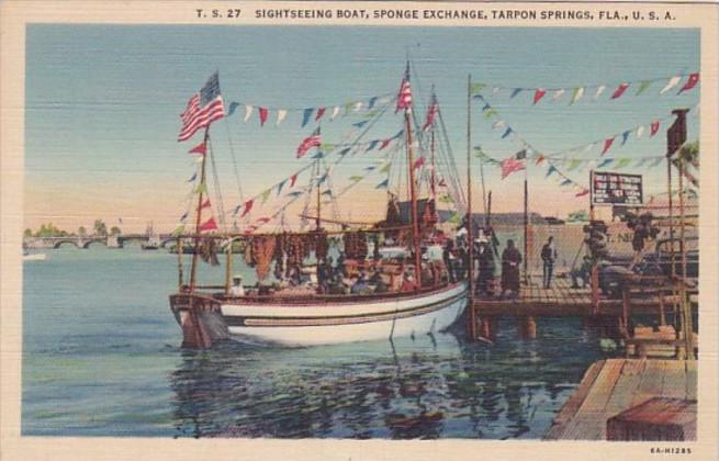 Florida Tarpon Springs Sightseeing Boat At Sponge Exchange Curteich