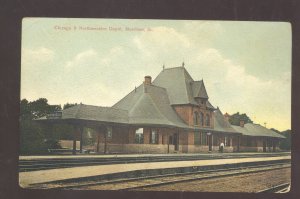 MORRISON ILLINOIS C&NW RAILROAD DEPOT TRAIN STATION 1908 VINTAGE POSTCARD