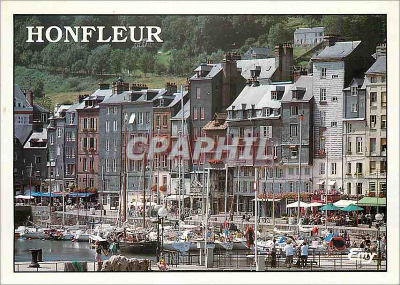 Modern Postcard Honfleur Old Basin and the typical facades of St. Catherine B...