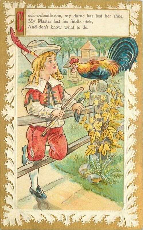 C-1910 Nursery Rhyme Cock A doodle Doo Fancy Border Postcard 20-6513