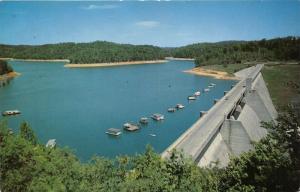 Tennessee~Norris Dam on TN River~Row of House Boats~1950s Postcard
