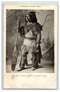 c1910 Typical Great Lakes Native American Indian Paddle Glitter  Postcard