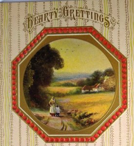 Hearty Greetings Postcard Victorian Farmland Meadows Germany Series 4000 Unused