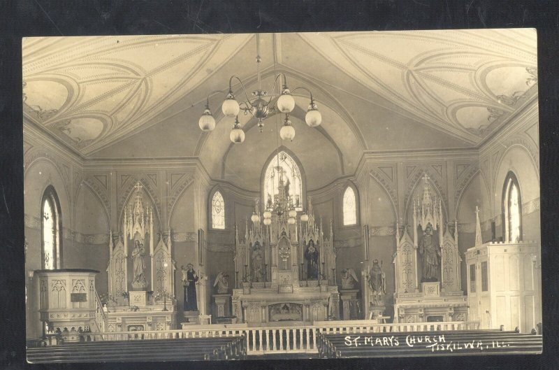 RPPC TISKILWA ILLINOIS ST. MARY'S CHURCH INTERIOR 1909 REAL PHOTO POSTCARD
