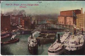 US - Illinois  Rush Street Bridge  Boats on River 1911