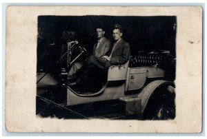 1910 Boys Car Studio Portrait Mason City Iowa IA RPPC Photo Antique Postcard