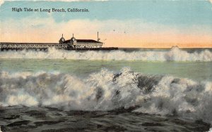 Long Beach California 1914 Postcard High Tide Ocean Pier