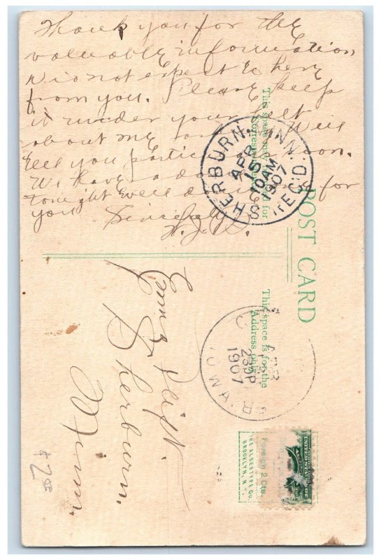 1907 ME Church Scene Street Grundy Center Iowa IA Posted Antique Postcard