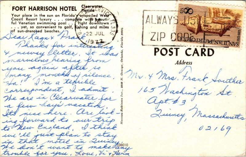 Vtg 1970s Fort Harrison Hotel Clearwater Florida FL Postcard