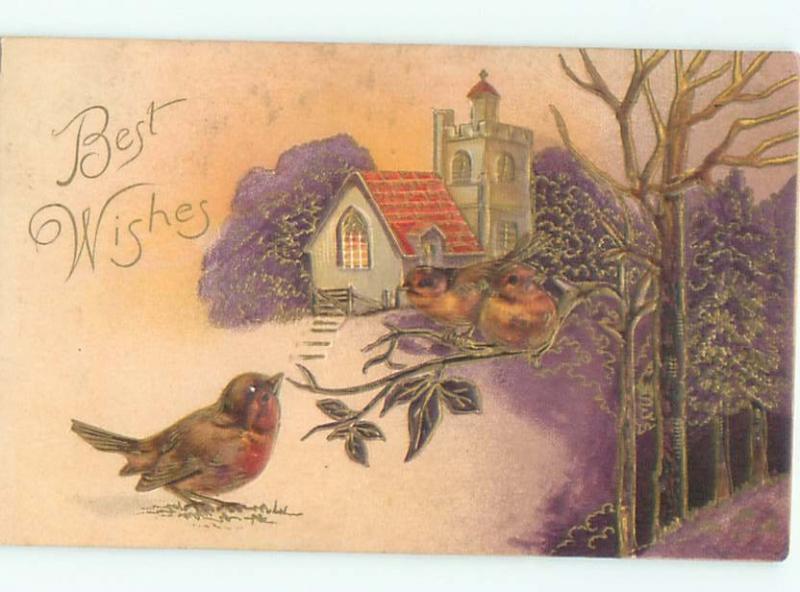 Pre-Linen CUTE BIRDS ON THE BRANCH BY THE CHURCH AC4107