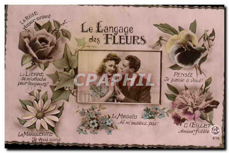 Old Postcard The Language of Flowers Woman