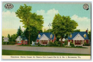 c1940 Colonial Hotel Court Restaurant City Limit Richmond Virginia VA Postcard