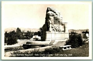 RPPC Mormon Battalion Monument Salt Lake City Utah UT UNP Postcard H7