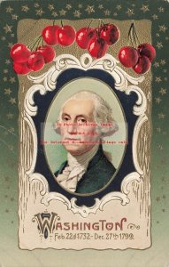 George Washington's Birthday, Winsch, Portrait in Oval Frame, Cherries with Stem