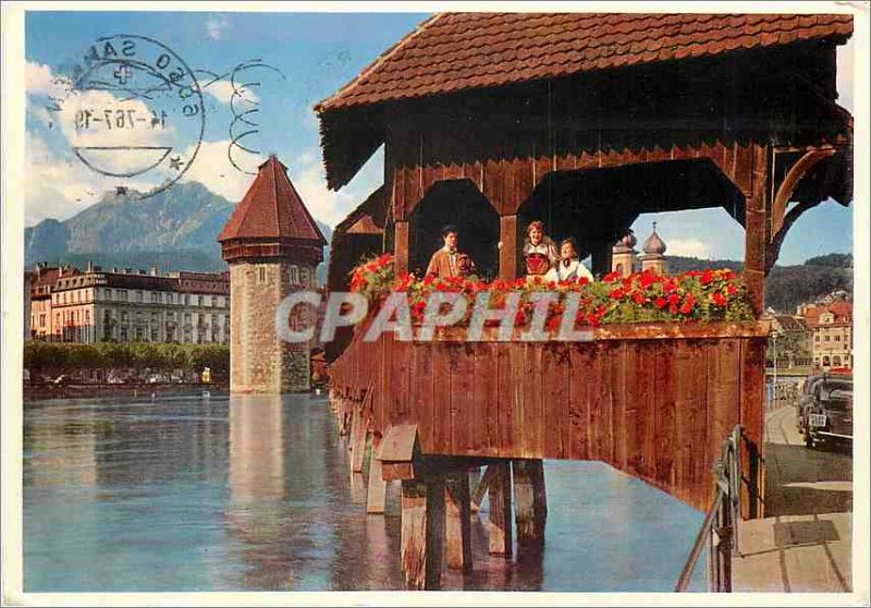 Postcard Modern Lucerne Chapel Bridge and Pilatus