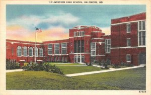 BALTIMORE, MD Maryland    WESTERN HIGH SCHOOL   1951 Linen Postcard