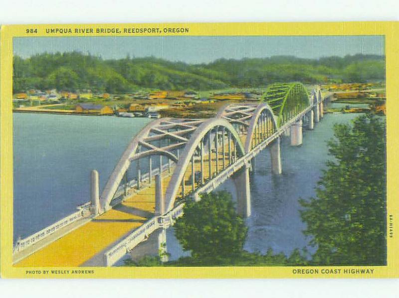 Unused Linen BRIDGE SCENE Reedsport Oregon OR HQ9994-12