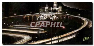 Old Postcard Lourdes Basilica ILLUMINEE and Torchlight Procession