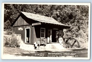 Cherokee North Carolina NC Postcard RPPC Photo Waterwheel Craft Shop c1940's