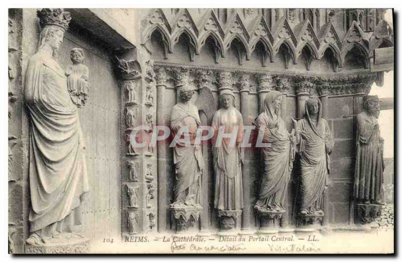 Old Postcard Reims Cathedral detail the central portal