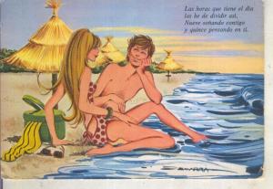 Postal 014898: Pareja en la playa, ilustracion de Segarra