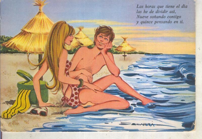 Postal 014898: Pareja en la playa, ilustracion de Segarra