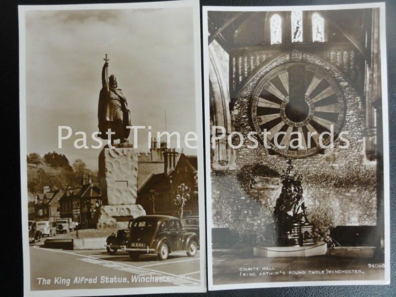 2 x Old RPPC - WINCHESTER: KIng Arthur's Round Table & King Alfred Statue