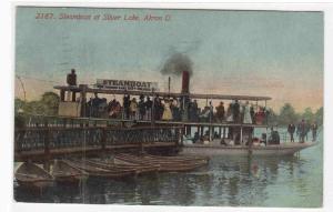 Steamer at Dock Silver Lake Akron Ohio 1913 postcard