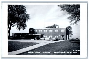 Washington Iowa IA Postcard RPPC Photo Halcyon House Cars Scene c1940's Vintage