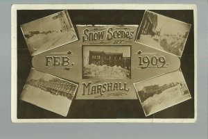 Marshall MINNESOTA RP 1909 5 BLIZZARD SCENES Main Street SNOW SHOTS Collage