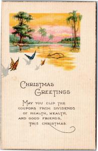 Christmas postcard Greetings - Clip coupons - palm trees and butterflies 