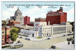 c1950 US Post Office Court House Monroe Hamilton Boulevard St Peoria IL Postcard