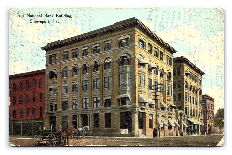 Postcard First National Bank Building Shreveport La. Louisiana Horse & Buggy