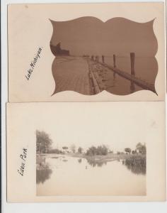 Michigan MI Real Photo RPPC 2 Postcards EDEN PARK Lake Michigan Pier Boat