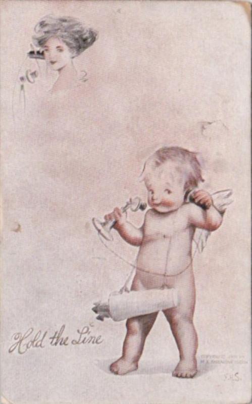 Humour Naked Cupid Talking On Telephone Hold The Line 1910