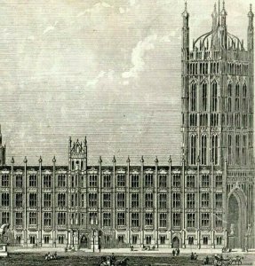 1840's J.T Wood Engraved Card The New Houses Of Parliament Carriages People 7B