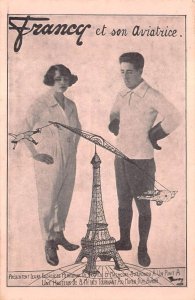 FRANCY ET SON AVIATRICE AVIATION AIRPLANE EIFEL TOWER FRANCE POSTCARD (c. 1910)