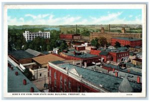 Bird's Eye View From State Bank Building Freeport Illinois IL Vintage Postcard