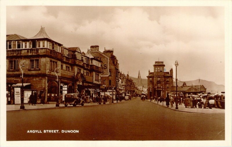 RPPC Argyll Street Dunoon Scotland Old Automobiles Unused Real Photo Postcard