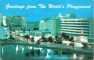 USA Night View Miami Beach Florida Chrome Postcard 05.26