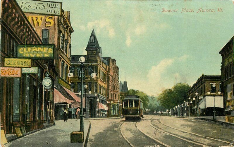 Aurora Illinois C-1910 Downer Place Trolley #252-1771 Postcard 10501