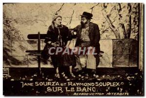 Old Postcard Circus Sourza Jane and Raymond Souplex on the bench Clowns Clown