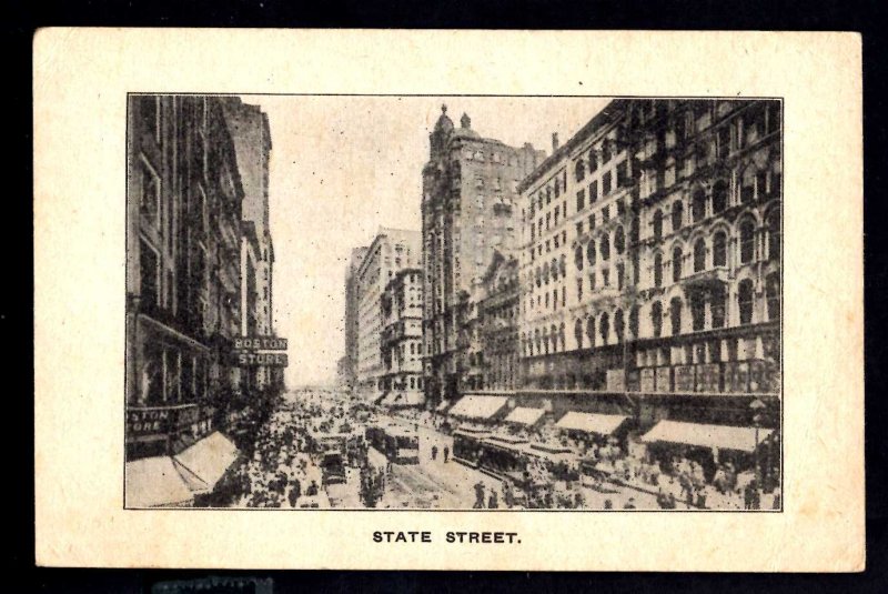 Massachusetts BOSTON State Street View Store Fronts Trollies People ~ DB