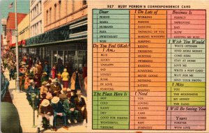 Postcard BUSY PERSON'S CORRESPONDENCE CARD, Linen c1940's, Unposted