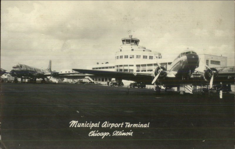 Chicago IL Municipal Airport Airplanes Real Photo Postcard