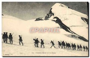 Old Postcard Militaria Alpine Hunters on a glacier