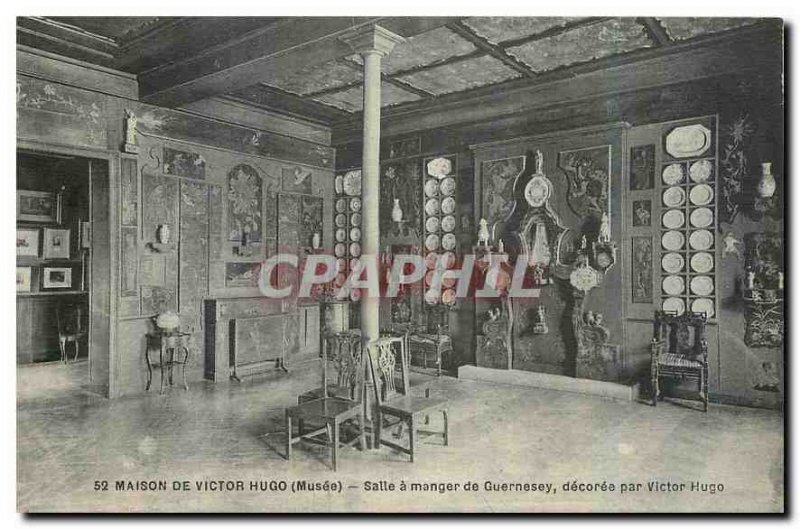 Old Postcard Victor Hugo House Museum Dining Room Guernsey decorated by Victo...