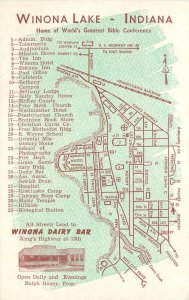 Postcard 1940s Indiana Map Attractions Buildings Index Christian's Card 23-233