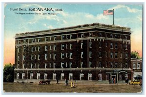 c1910 Hotel Delta Escabana Michigan MI US Flag Antique Unposted Postcard